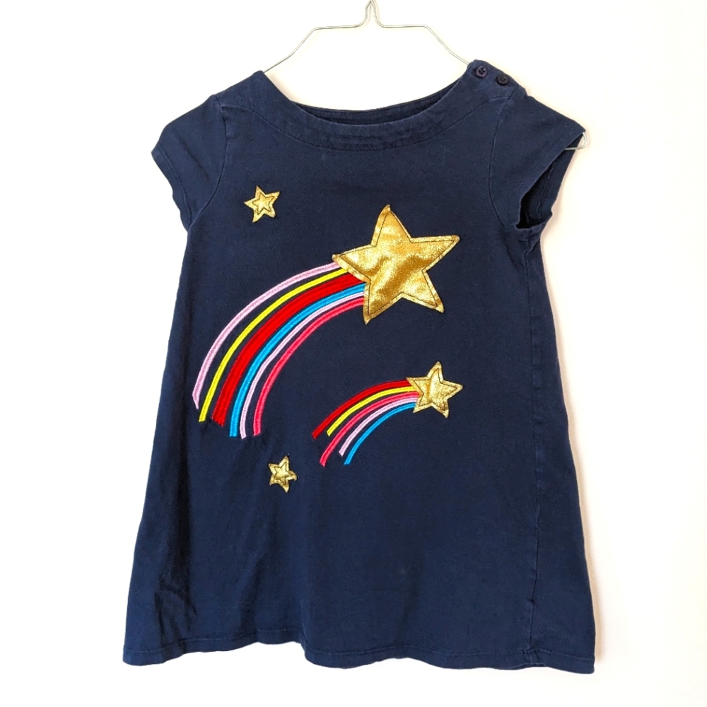 Spotted Zebra Shooting Star Rainbow Applique Boatneck Navy Tunic Girls' 6/7 VGUC